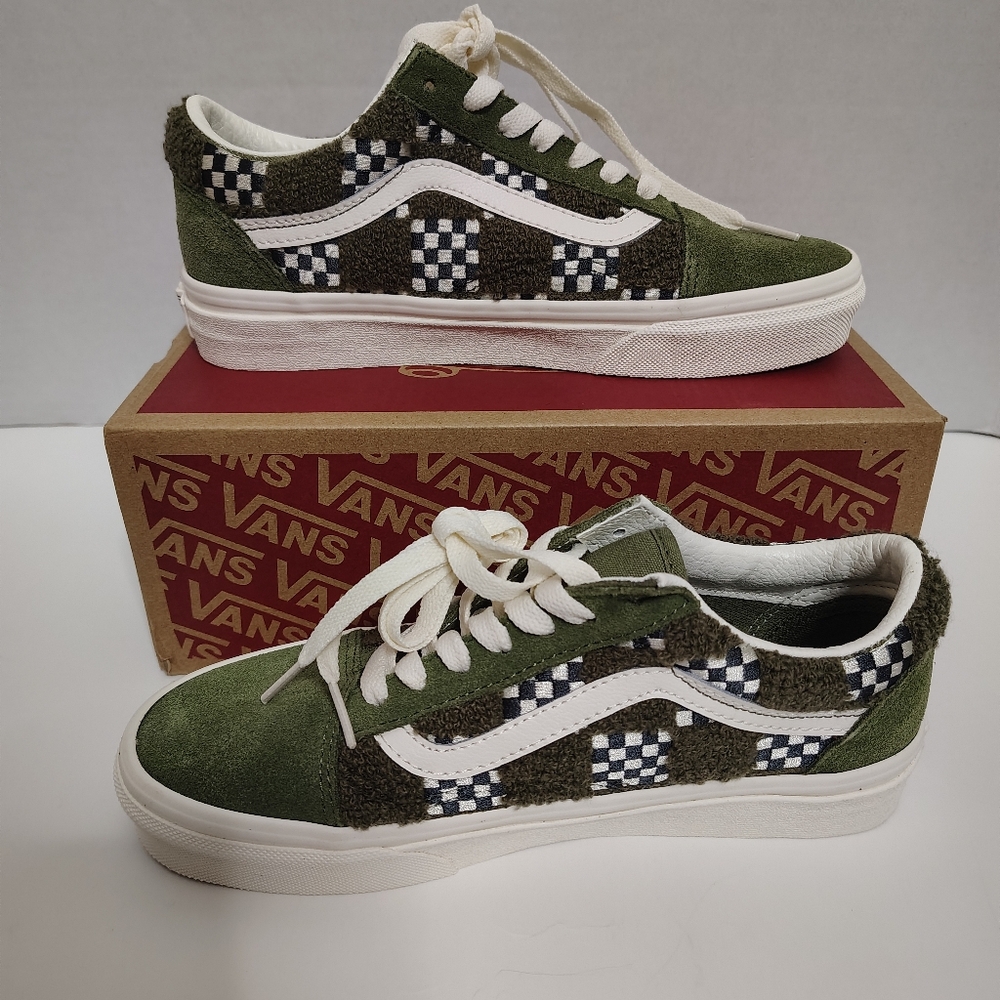 Vans Old Skool Suede Check Loden Green Skateboard Tufted Shoes Size M5/W 6.5 NEW